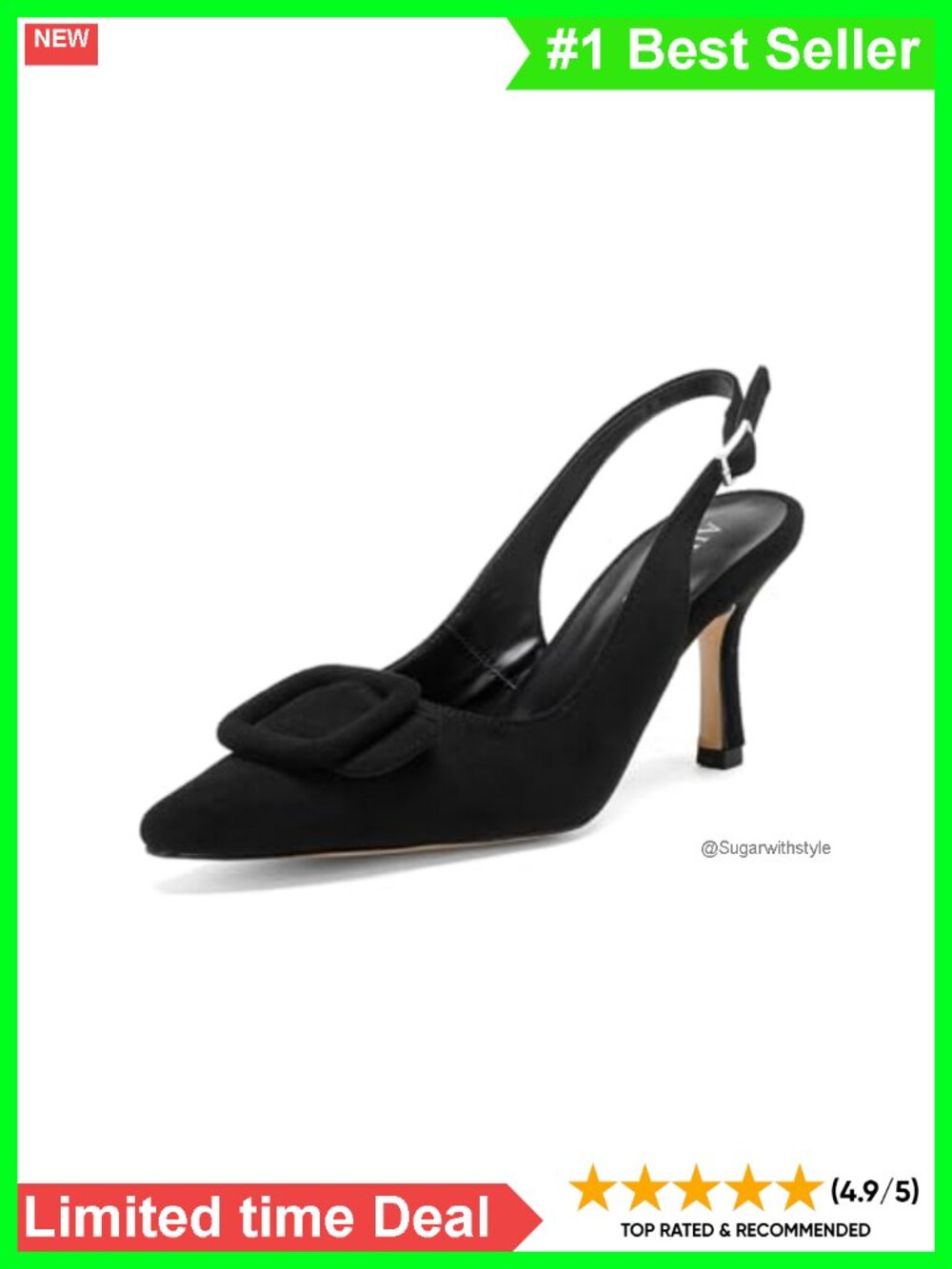 Womens Slingback Kitten Heels Pointed Toe Faux Suede Buckle Work Pumps